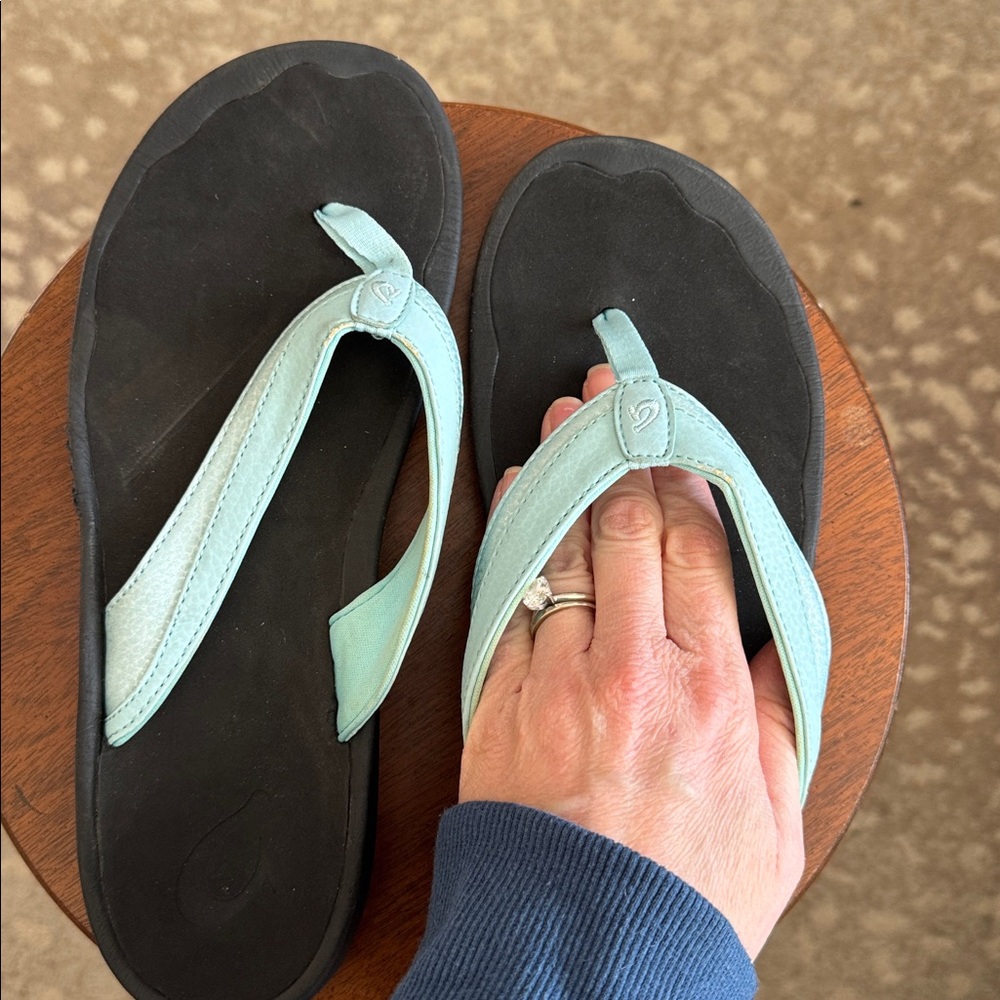 OLUKAI Womens Obama Light Blue Flip Flops Sandals Beach Summer Spring SZ 10 - Picture 6 of 10